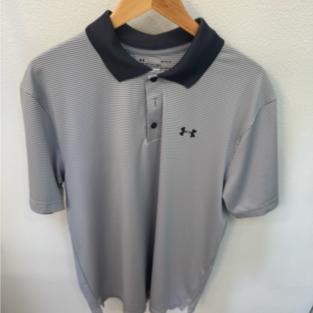 Under Armour Men's Striped Polo in Gray and Black Golf Shirt